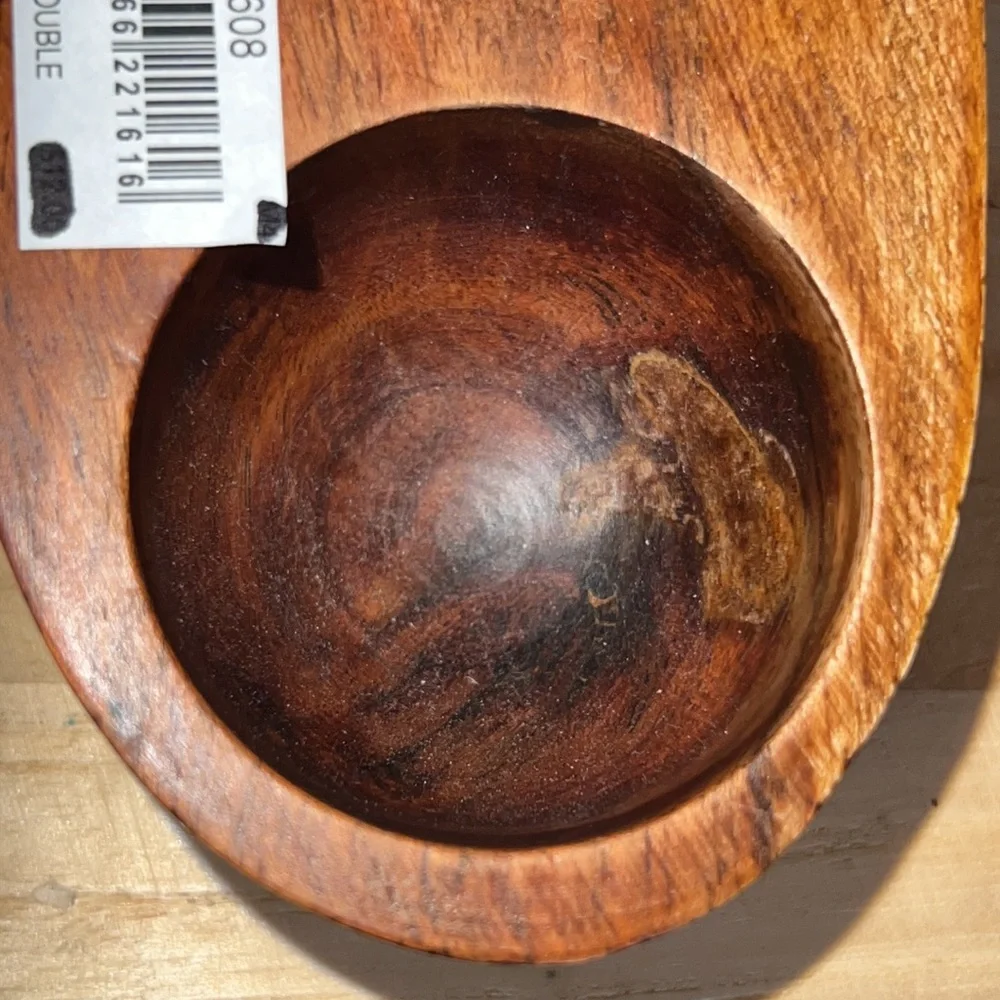 Karma acacia wood double pinch bowl with brass spoons - NWT